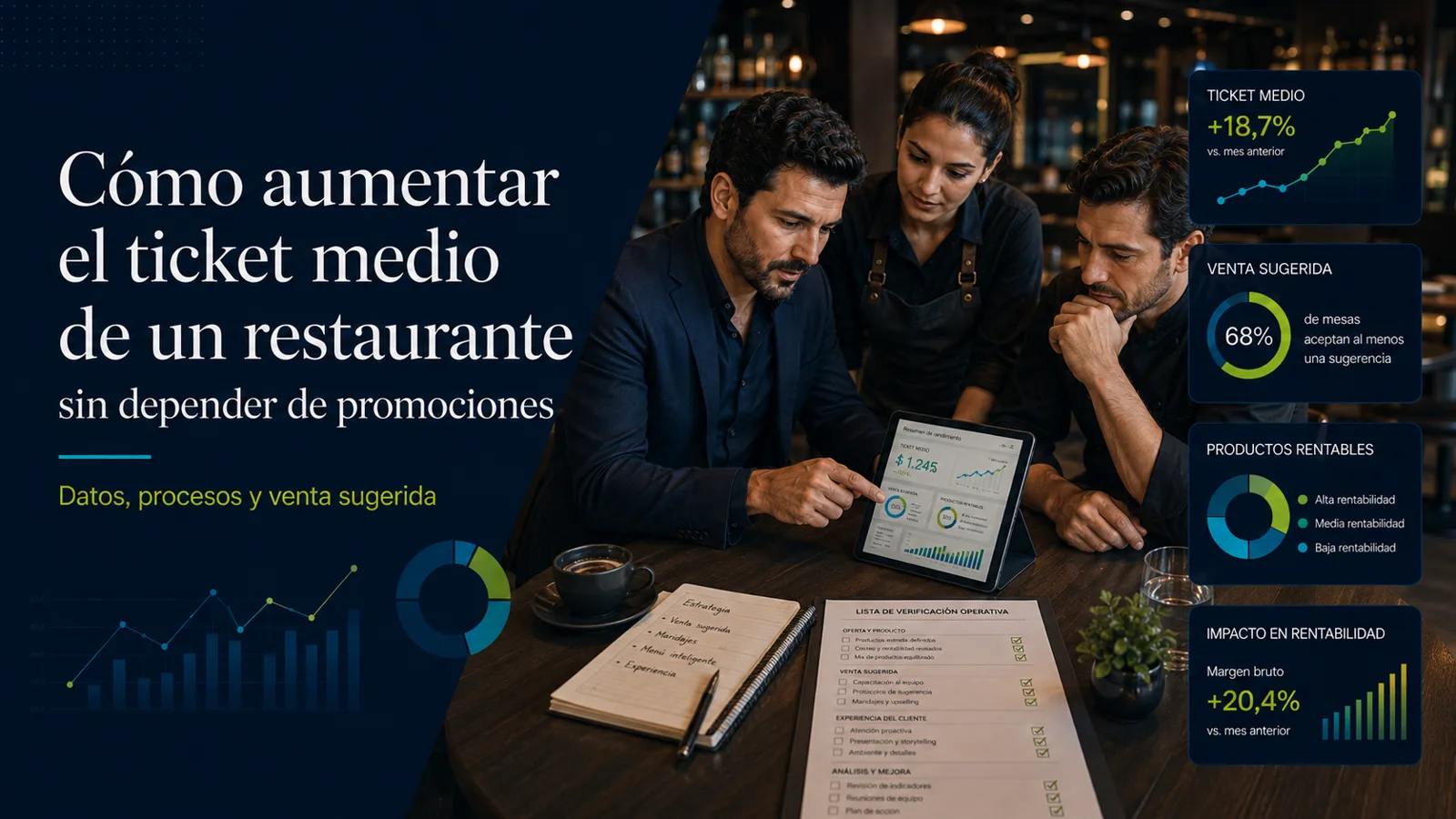 Cómo aumentar el ticket medio de un restaurante sin depender de promociones Camarero sirviendo un plato y un café a dos clientes en una cafetería, ejemplo de venta sugerida y experiencia que influyen en el ticket medio